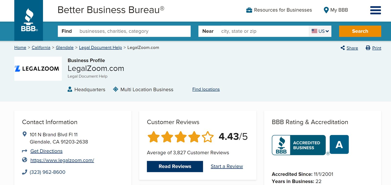 LegalZoom Better Business Bureau